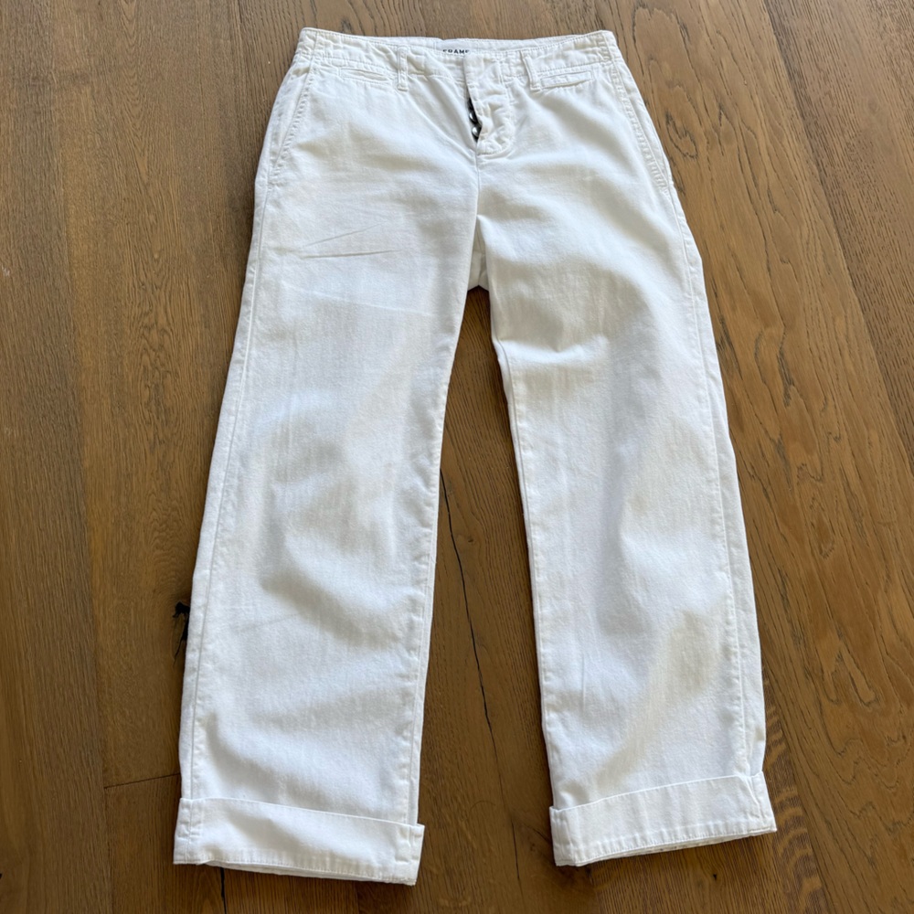 FRAME Le Tomboy High Waist Nonstretch Cuffed Trousers In Vintage White